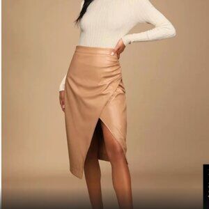 Tan Lulus Faux Leather Skirt M